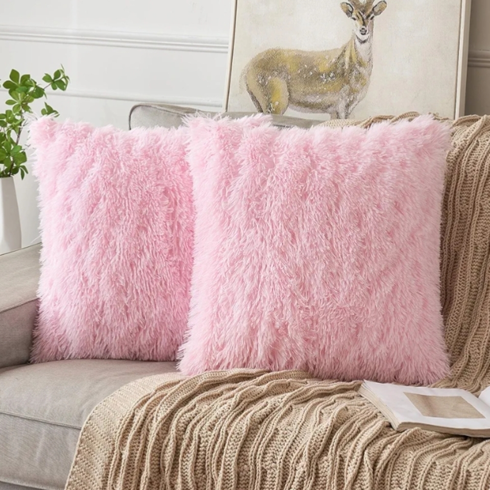 Fluffy Pink Throw Pillow Covers